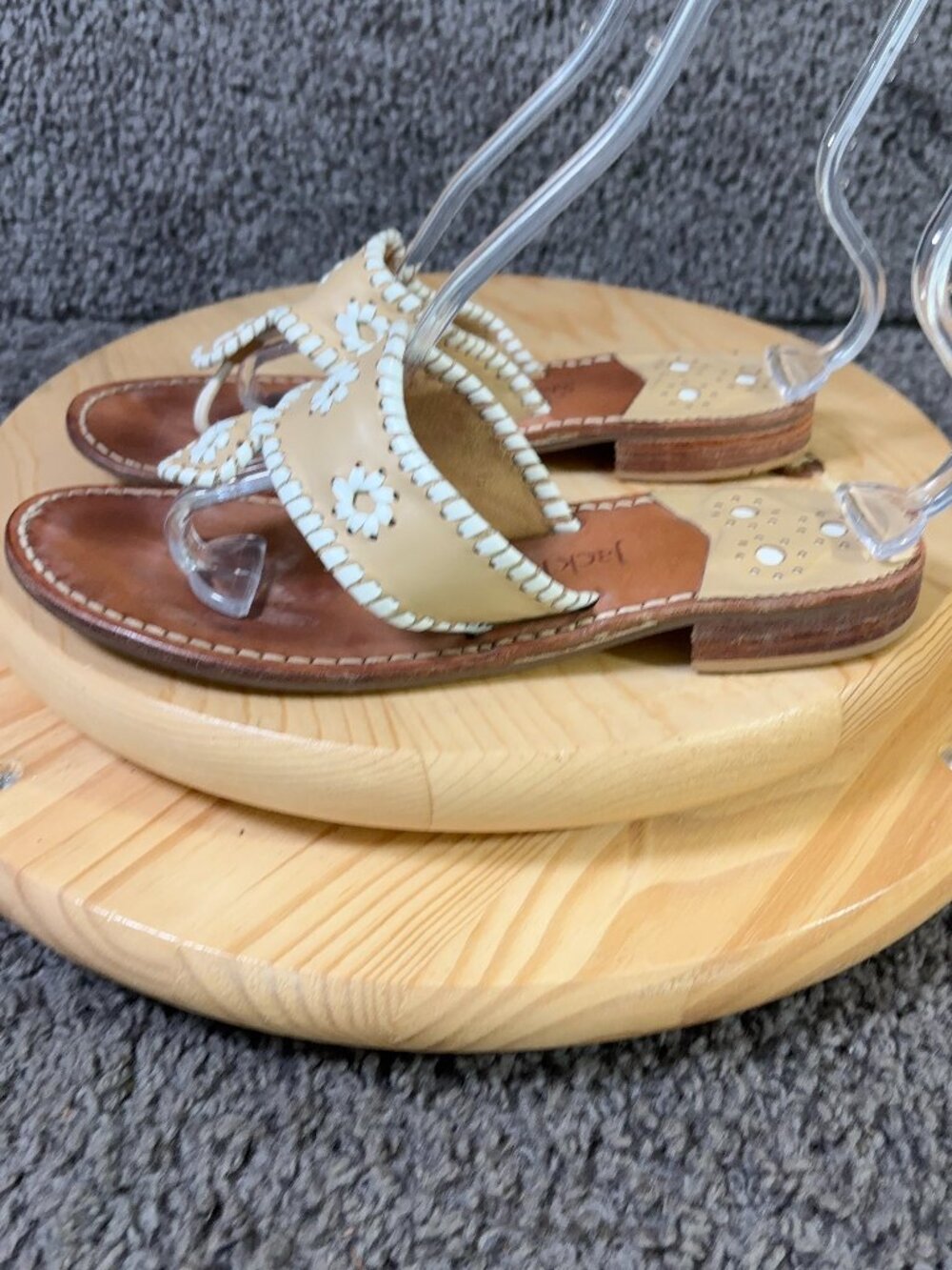 Jack Rogers Whipstitched Sandals Womens Size 9 Leather Slip On Made in Italy